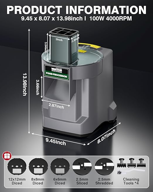 WantJoin 5 in 1 Electric Vegetable Chopper - Multifunctional Commercial Food Processor with Stainless Steel Blades for Slicing(2.5mm), Dicing(6/8/12mm), Chopping(2.5mm), Shredding