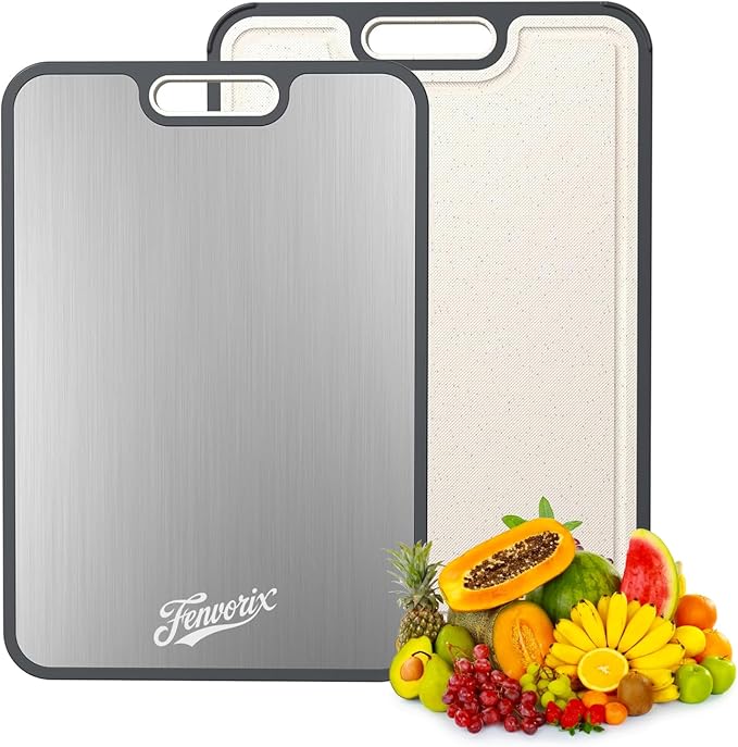 Titanium Cutting Board for Kitchen – Large Double-Sided Chopping Board with Knife Sharpener, Non-Slip, Easy to Clean, for Meat, Fish, Veggies & Fruits – Fenvorix TitanCut