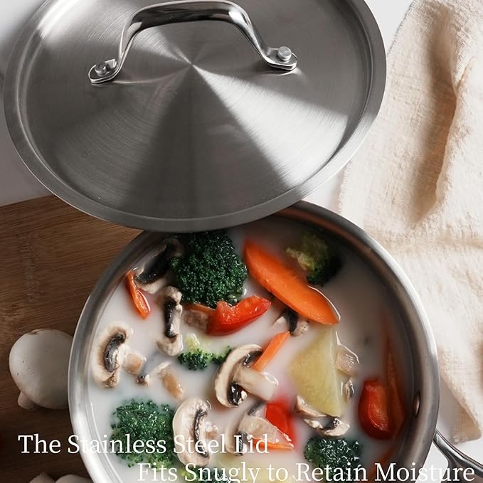 3 QT Saucepan with Lid,3-Ply Stainless Steel Saucepan,Professional Grade Cookware,Induction Compatible