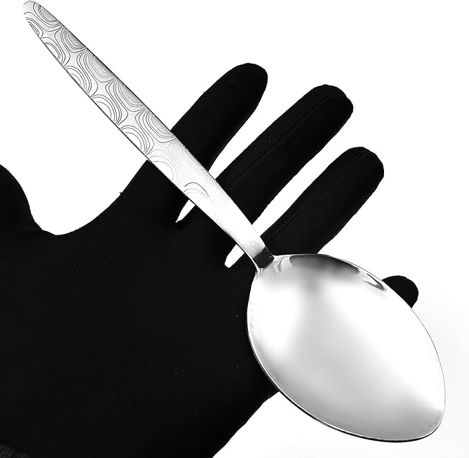 Kunz Special Edition Damascus Pattern Spoon | 18/10 Stainless Steel Plating 9 Inch Basting Quenelle Chef Cooking Utensils Dinner Serving Spoon