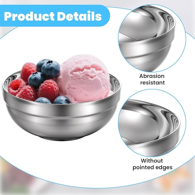 cobee 10 Pack 34 oz Stainless Steel Bowls, Double Stainless Steel Cereal Bowls Double Walled Insulated Soup Metal Serving Dishes for Serving Ice Cream Soup Rice Snack Cereal