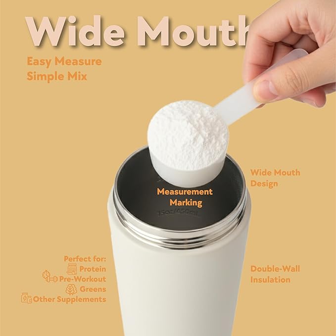 Paradise Shaker Bottle 24 oz, Insulated Stainless Steel Protein Shaker, Dishwasher Safe, with Lid Brush & Protective Boot, Leakproof Twist-Off Chug Cap, Warm Gray, Joshua Dusk