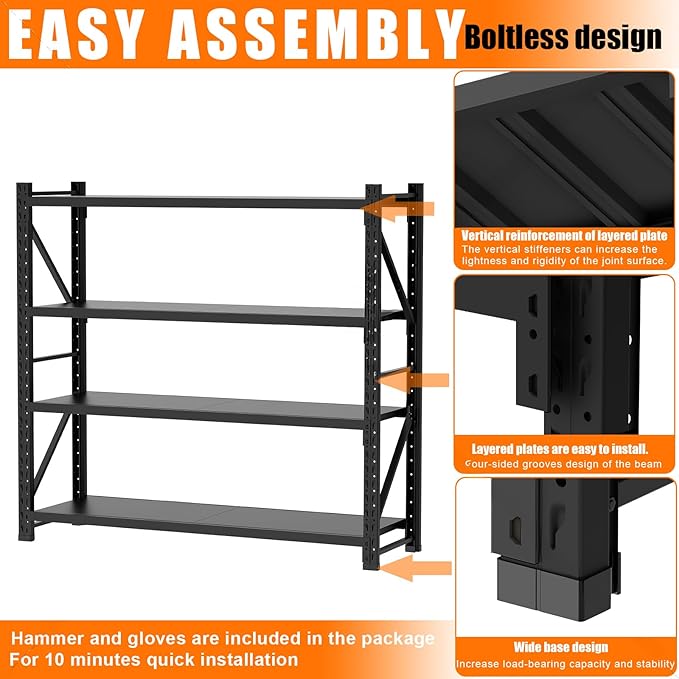 torage Shelves,Garage Shelving Heavy Duty Metal Adjustable Garage Shelves, Shelving Units Industrial Shelving for Warehouse(Black, W47.2*D19.7*H79)