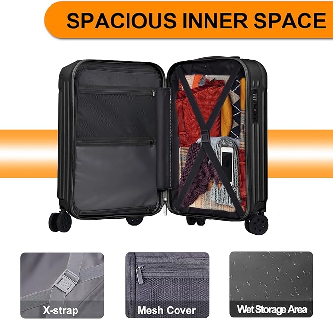Krute Carry on Luggage 20 inch Suitcases with Spinner Wheels PC+ABS Airline Approved Hard Side Luggages with TSA Lock