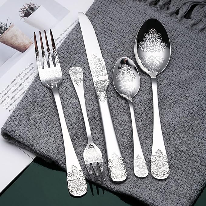 IKXO Silverware Set 30 Piece Silver Flatware Set for 6,Stainless Steel Flatware Cutlery Set For Home Hotel, Kitchen Utensils Set Include Fork Knife Spoon,Mirror Polished,Dishwasher Safe