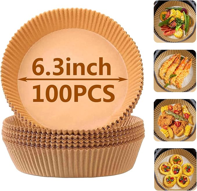 Air Fryer Liners Round,100PCS 6.3 inch Disposable Liner for Air Fryer 2Qt to 5Qt,Unbleached Non-stick Non-leak Small Airfryer liner Parchment Paper