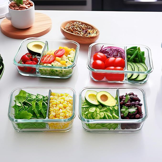 M MCIRCO 10-Pack,30 Oz Glass Meal Prep Containers 2 Compartments Airtight Lunch Bento Boxes with Lids, Glass Food Storage Containers, Microwave, Oven, Freezer and Dishwasher