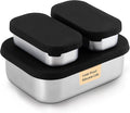 Leak proof Stainless Steel Lunch Box containers | Stainless Steel bento box | Tupperware| Sandwich ,Snacks container| Meal prep| Snack |Metal lunch box| Korean Lunch Box| Black|27 Oz+ 2*6.5Oz