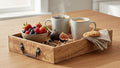 Wooden Decorative Serving Tray with Metal Handles | Wood Trays for Breakfast in Bed, Lunch, Dinner, Appetizers, Patio, Ottoman, Coffee Table, Party (15" X 11" x 2.75")