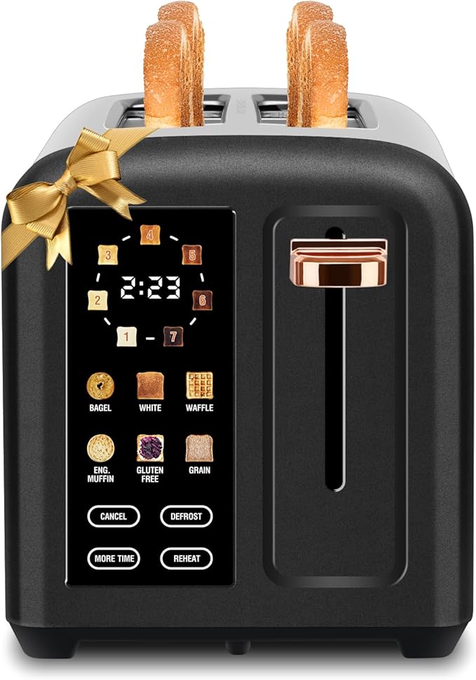 SEEDEEM Toaster 2 Slice with Touch Screen, Faster Heating Speed, 7 Shade Setting, 6 Bread Type, 1.5”Wide Slots Toaster, Removable Crumb Tray, 1350W, Dark Chocolate