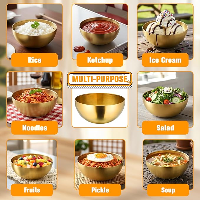 SHENLIU 10 Pcs 5.9 Inch Gold Mixing Bowls, Metal Stainless Steel Mixing Bowls Decorative for Salad Dessert Cereal Fruit Snack Soup Party Serving Cooking Baking Prepping