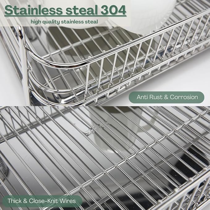 Solid Dish Rack (Stainless Steel, 5.7" H x 16.7" W x 13.9" D)