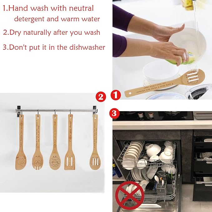 5PCS Sheep Wooden Cooking Spoons Set Sheep Gifts for Women Kitchen Decor Bamboo Cooking Utensil Spoons for Housewarming Wedding Anniversary Thanksgiving Christmas Gifts Mom Women