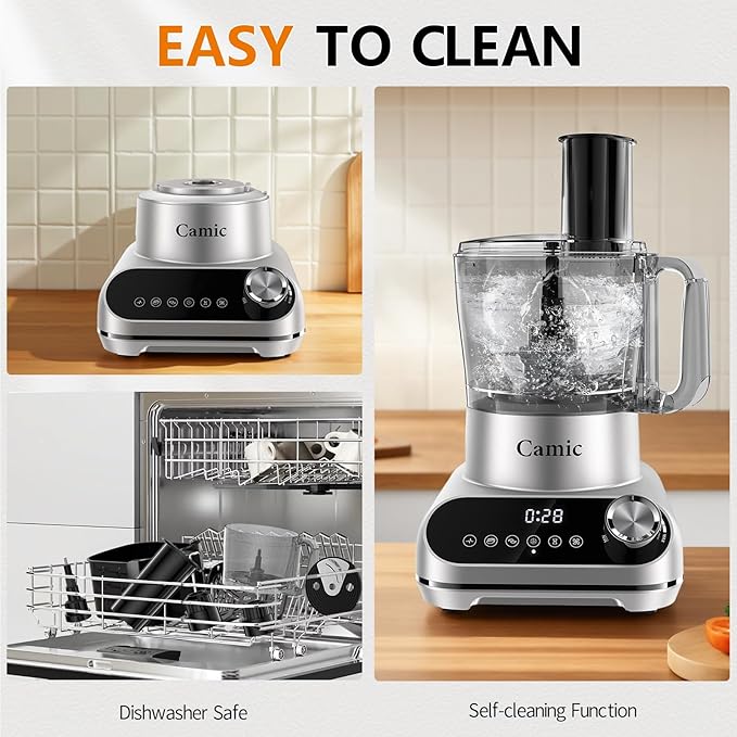 Camic Blender & Food Processor Combo,600W,6 Functions for Smoothies,Chopping,Slicing,Shredding,Grinding,Dough & More,72-oz.Blender Pitche,64-oz. Processor Bowl,13-oz. To-Go Cup,6-oz. Grinder Cup