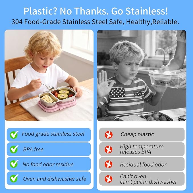FAMOR 3 Pack Stainless Steel Snack Containers With Lid, 2 Compartment Snackle Box Container,Leak-Proof Reusable Food Storage Container,For Work,Travel, School, And The Gym