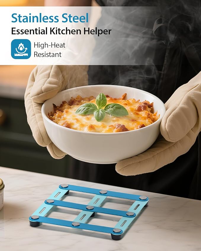 2 Pcs Expandable Trivets for Hot Pots and Pan, Modern Color-Block Kitchen Hot Pads, Small Pot Mat, Flexible & Adjustable, Stores Neatly,Heat-Resistant Stainless Steel Trivets for Kitchen