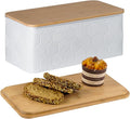 Large Bread Box for Kitchen Countertop Corner Breadbox for Homemade Bread Metal White Hexagon Stripe Pattern Embossed Bread Storage Container Bin with Bamboo Lid