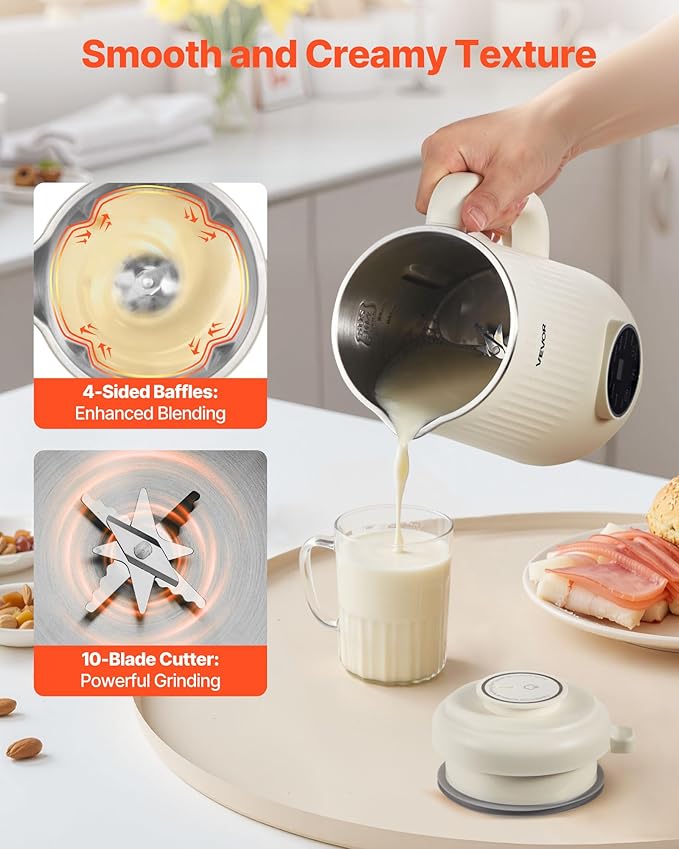 VEVOR 8-in-1 Nut Milk Maker, 41 oz Soy Milk Maker Machine with 10 Blades, for Homemade Oat, Nut, Soy, Juice, Milkshake, Rice Cereal, Plant-Based Beverages with Self-Cleaning, Boil Water, 12-Hour Delay