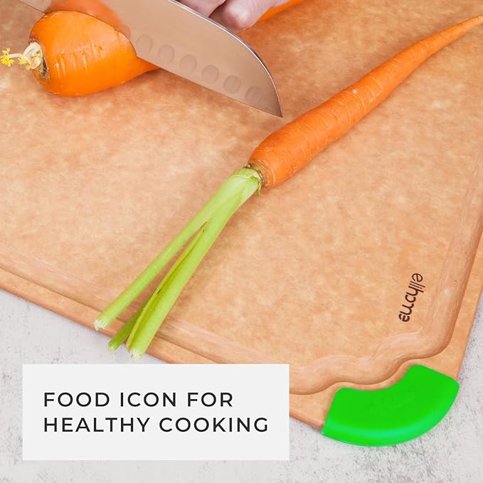 Elihome Premium Series Color Code Wood Fiber Dishwasher Safe Cutting board for Kitchen, Food Icon, Juice Grooves, Non-Porous, Non-slip Feet,Made in USA, X-Large 19 x 14 x 1/4"
