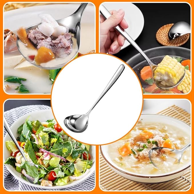 Stainless Steel Soup Ladle Set of 2 (8 x 2.5), Small Gravy Sauce Ladles with Deep Bowl, Professional Chinese Soup Spoons, Dishwasher Safe Kitchen Utensils for Cooking, Serving, Restaurant (SUS304)