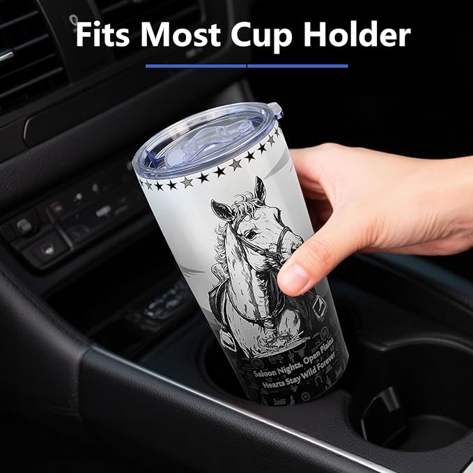 20oz Western Cowboy Horse Tumbler | Stainless Steel Double Vacuum Insulated | Leakproof Travel Mug for Keeps Drinks(20H Cold/5H Hot) | Cup Holder Friendly