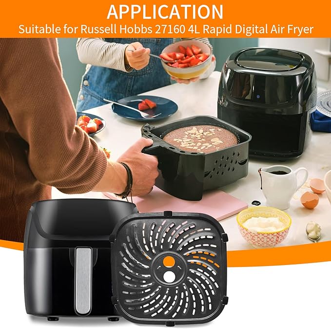 Air Fryer Replacement Parts for PowerXL 4-Quart Digital Air Fryer with Fry Tray, 8 × 8 IN Food Grade Air Fryer Replacement Tray Accessories Rack Grill Pan Grill plate Crisper Plate Baking Pan