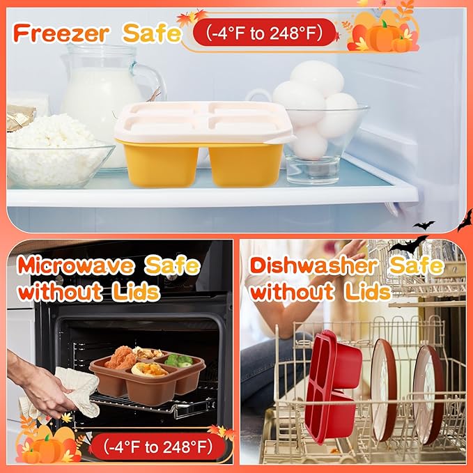 Honeydak 5 Pack Snack Containers 4 Compartment Bento Snack Boxes Reusable Lunchable Containers with Lids Divided Meal Prep Lunch Food Storage Box for School Work Travel(Thanksgiving,Equal)