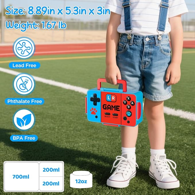 SHPMXUPW Kids Bento Lunch Box – 12 oz Stainless‑Steel Soup Thermo & 3‑Compartment Leak‑Proof Food Container with Built‑In Ice Pack, Insulated Food Jar for Boys & Girls, School & Travel