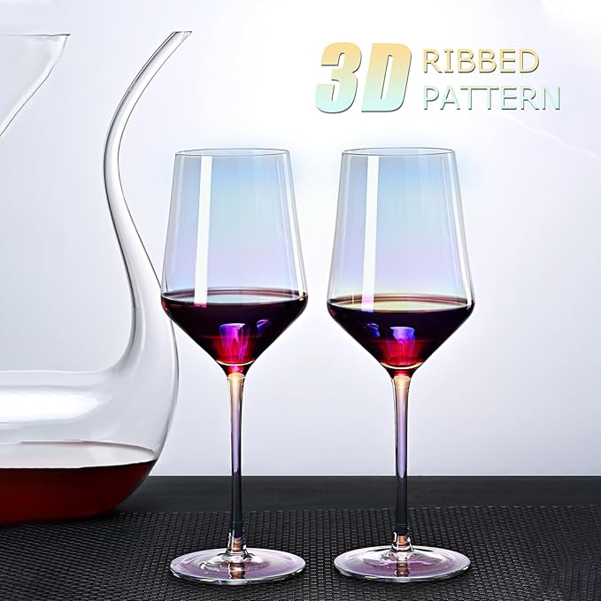 CUKBLESS Red Wine Glasses Set of 4, 20 oz Iridescent Hand Blown Wine Glasses, Long Stem Glasses for Red or White Wine, for Birthday, Wedding