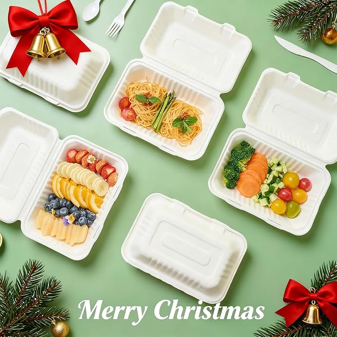 JOLLY CHEF Clamshell Take Out Food Containers, [9 * 6" 75-Pack] To Go Containers Disposable, Sugarcane To Go Boxes for Salad,Lunch