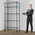 5-Shelf Adjustable Storage Shelf, Heavy Duty Storage Shelving Unit with Wheels, Standing Shelves Metal Organizer Wire Rack for Kitchen Bathroom Pantry, 30" L x 14" W x 60" H, Black