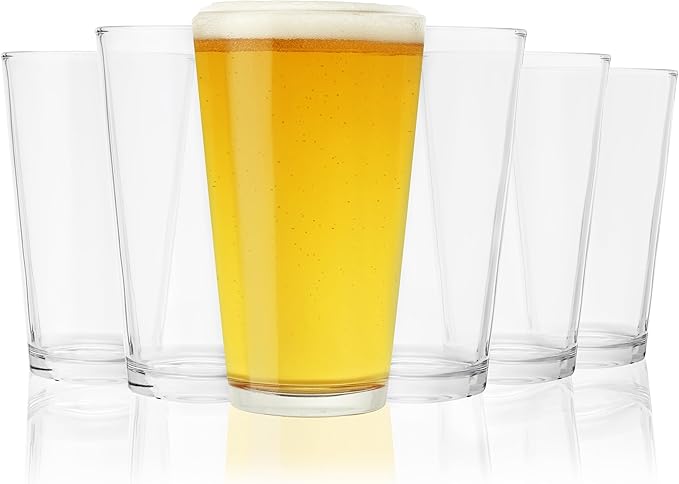 TRUE Stackable Beer Glasses, Pint Glasses for Beers, Water, Iced Coffee, Cocktails, Game Night, Beer Gifts for Men, BBQ Outdoor Party, Home Bar Accessories, Kitchen Glassware, 16 oz, Set of 6