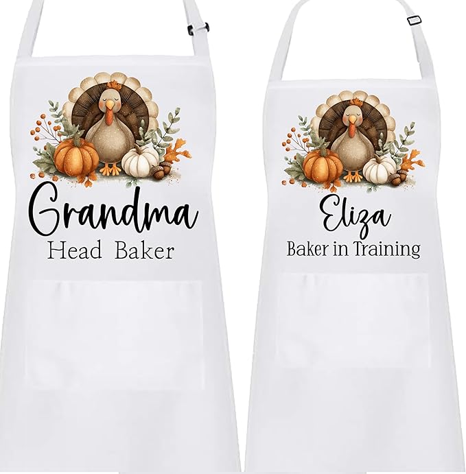 Personalized Thanksgiving Kitchen Apron Set, Family Matching Cooking Aprons, Holiday Cooking & Baking Gift