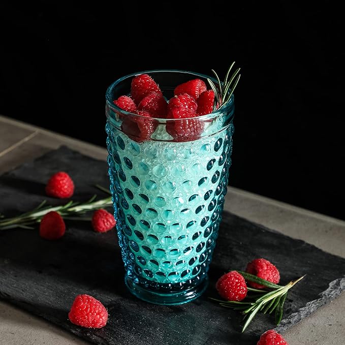 G Hobnail Old Fashioned Iced Beverage Glass 13oz Set of 6, Premiun Glass Set for Refreshments Soda Juice Perfect for Dinner Parties, Bars & Restaurants (Multicolor, Highball)
