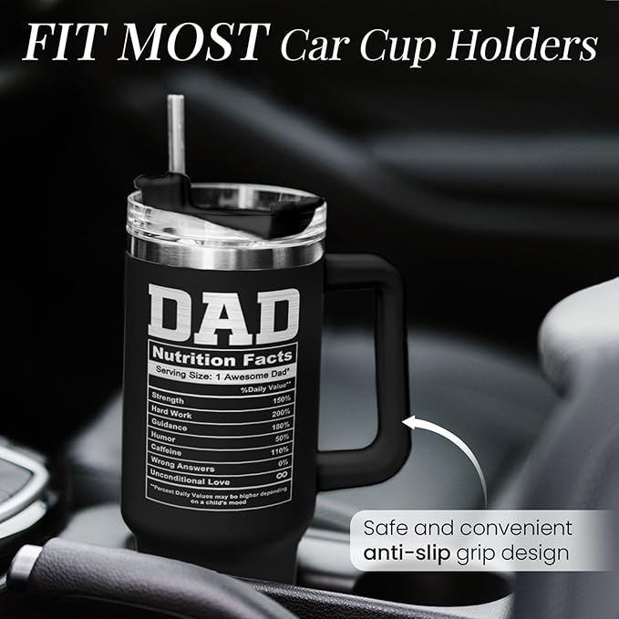 SANDJEST Best Dad Ever Tumbler 40Oz, Gifts for Dad for Christmas Birthday Valentine Fathers Day, Dad Coffee Cup Stainless Steel Insulated Tumblers with Lid & Straw, Dads Gift from Daughter Son