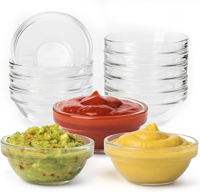 12 Pack Small Glass Bowls Mini Glass Prep Bowls - 1.5oz Small Ramekins for Condiments,clear glass ingredient bowls,Dipping Sauces, Kitchen multipurpose mini seasoning dishes
