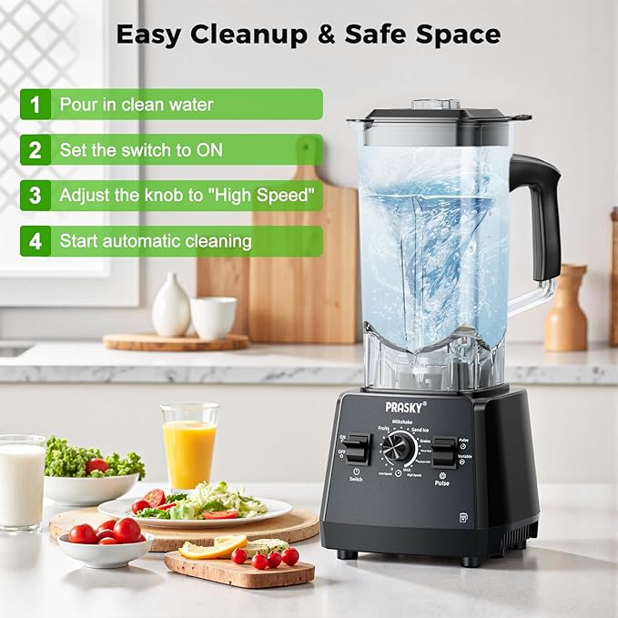 Blenders for Kitchen, Smoothie Blender Large Capacity, 2400W PRASKY Countertop Blender with 101oz Juice & Grinder Jar, BPA-Free, 25000 RPM Blender for Smoothies, Ice, Frozen Fruit (Gray, 3L)