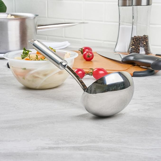 Ladle 1 Pack 11.4 Inch Serving Ladle with Deep Bowl Ergonomic Handle Precision Pouring Durable Stainless Steel Silver Utensil For Soups, Gravies, Buffet Use
