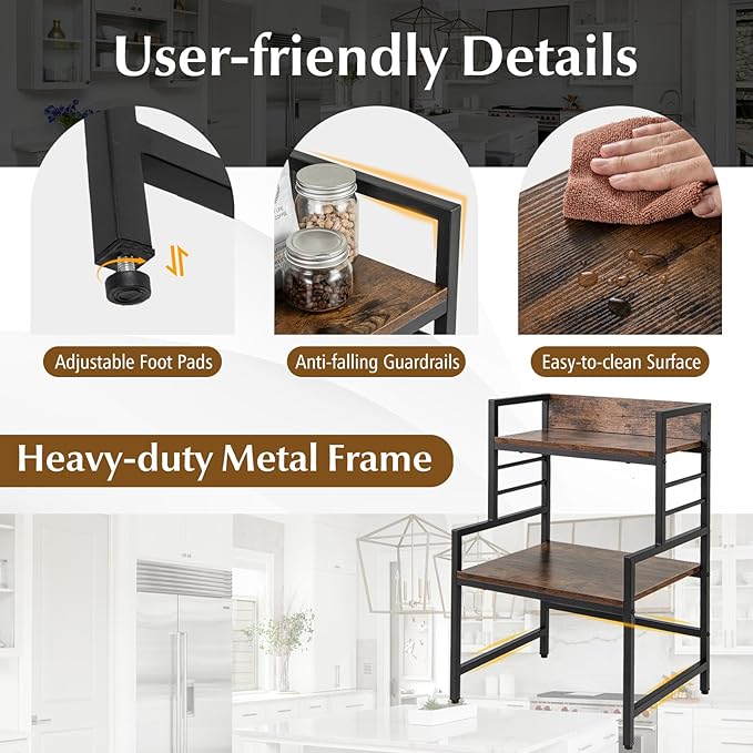 Giantex 3-Tier Microwave Stand, Space-Saving Microwave Oven Rack with 2 Open Shelves & Heavy-Duty Metal Frame, Industrial Countertop Organizer, Microwave Stand Countertop for Kitchen Coffee Bar