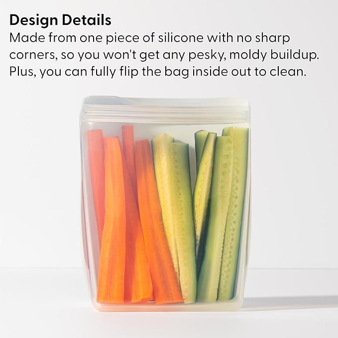 W&P Porter Silicone Reusable Storage Bag, Sandwich (36oz Stand-Up), Cream, Food Storage Container, Microwave and Dishwasher Safe, Easy Cleaning