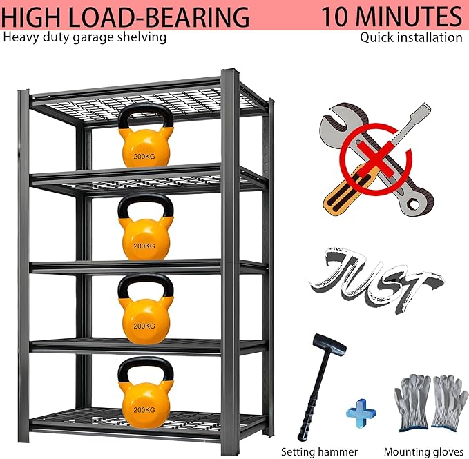 Storage Shelving Unit Height Adjustable Heavy Duty Garage Shelves Metal Utility Rack for Kitchen Pantry Basement Pantry Warehouse Laundry Black 72" H x 60" W x 23.7" D 5-Tier 3250LBS