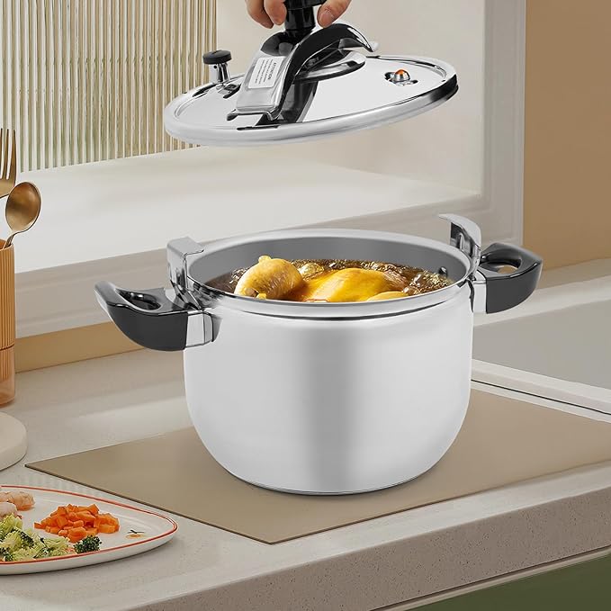 Stainless Steel Pressure Cooker Large Capacity Pressure Stewing Pot Cooker Pot Compatible with Gas/Induction/Electric Stove, 60Kpa,Easy Opening, Household & Commercial(11.62 Qt)