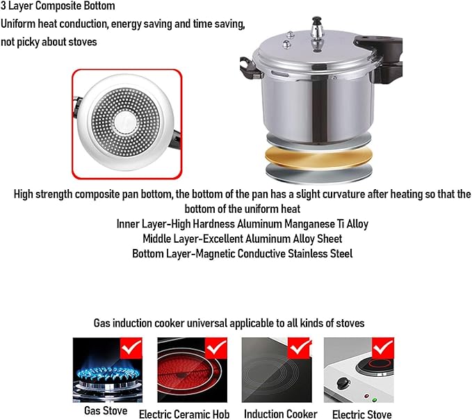 Aluminium Alloy Pressure Cooker Large Capacity Explosion Proof Canning Pot Cooker for Family Gatherings (24CM/7L)