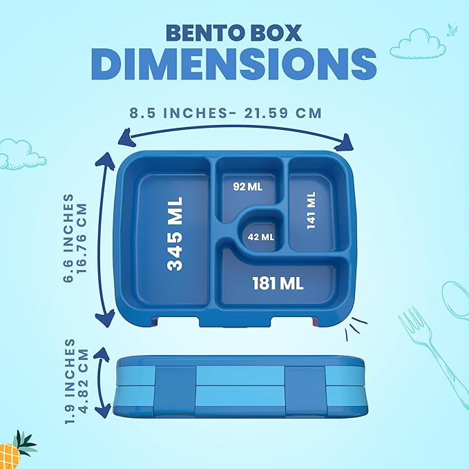 YOLAY Bento Box for Kids Lunch Box Leak-Proof, 5-Compartment Lunch Box Kids for Ages 3-10, Durable with Anti-Slip Base, Suitable for Schools, Outdoor and Travel (Mermaid) (Dino)