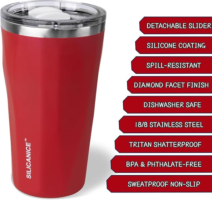 20oz Soft Touch Diamond Tumbler - Double Wall Stainless Steel Vacuum Insulated Coffee Cup With Detachable Slider Lid | BPA Free, Dishwasher Safe, Thoughtful Gift for Her - Bright Red