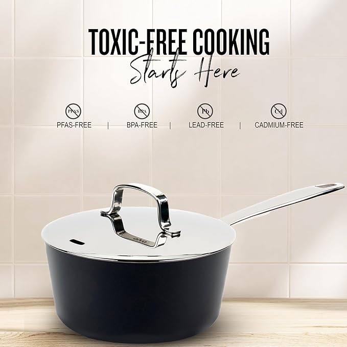 Alva Maestro 2QT Ceramic Nonstick Saucepan with Lid – Non-Toxic Easy to Clean Pot, Oven Safe, and Induction Ready – Belgian-Designed for Effortless, Healthy Everyday Cooking