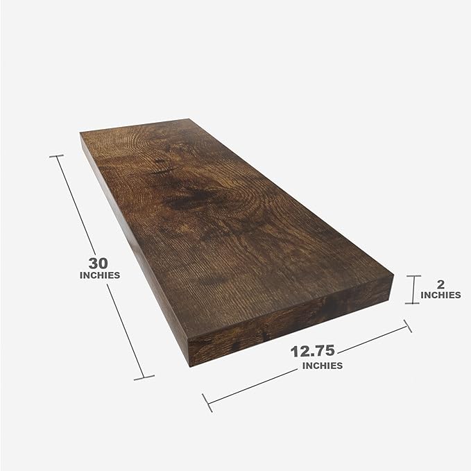 Floating Shelf, Set of 2 Wall Shelf, 30 in W x 12.75 in D x 2 in H Wooden Floating Wall Shelf with Invisible Brackets for Living Room/Bedroom/Bathroom/Kitchen Storage and Decor, Rustic Brown