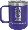 LaserGram 15oz Vacuum Insulated Coffee Mug, Tiki Statue, Personalized Engraving Included (Dark Purple)