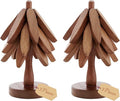 Wooden Trivets Tree for Hot Dishes, 2 Sets Wood Coaster for Hot Pots and Pans, Christmas Tree-Shaped Stackling Trivets with Organizer, 8 Inch Decorative Wooden Hot Pads, 6PCS Dark Walunt