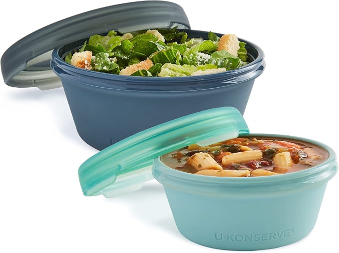 U Konserve Platinum Silicone Nested Duo Food Storage Bento Box Dual Seal Container – Two Pack - Leak Proof, Shatter Proof, Dishwasher Safe, Plastic Free – 8oz & 20oz (Night Sea)